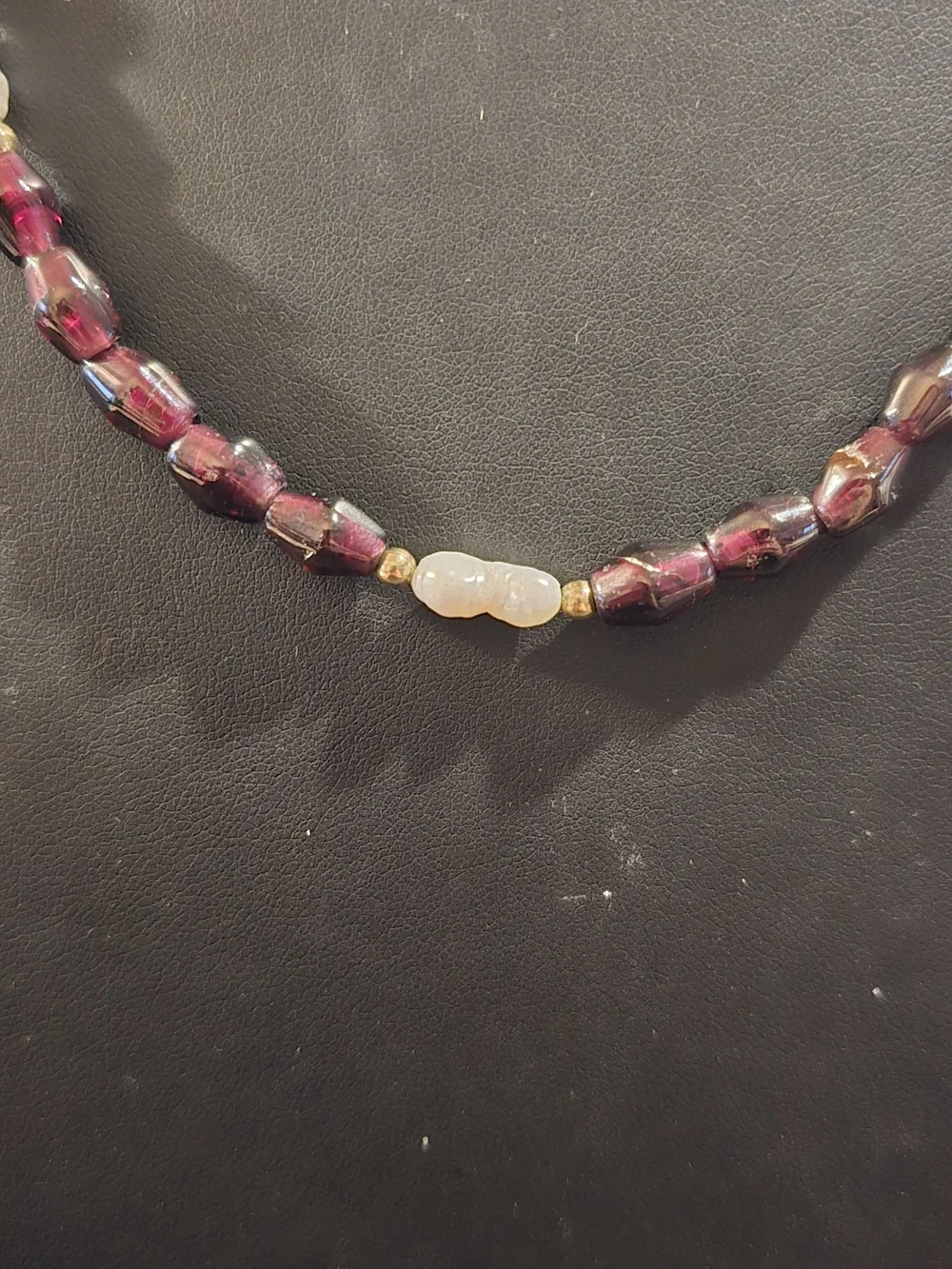 Garnet Bead and Freshwater Pearl Necklace - Deep Red